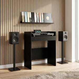 Imagine vidaXL Masă DJ Stejar Negru 82 x 45 x 102 cm Lemn prelucrat