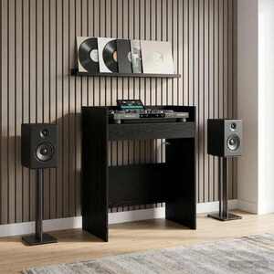 Imagine vidaXL Masă DJ Stejar Negru 62 x 45 x 102 cm Lemn prelucrat