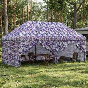 Imagine vidaXL Gară pop-up cu 4 perete laterale 3 x 6 m Camuflaj albastru