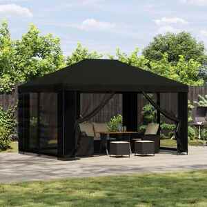 Imagine vidaXL Pavilion cu panouri laterale 4 × 3 m Negru Poliester și oțel