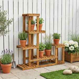 Imagine vidaXL Suport pentru plante natural 93, 5 x 25 x 91, 5 cm