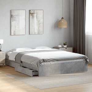 Imagine vidaXL Cadru de pat cu sertare, gri beton, 160x200 cm, lemn prelucrat