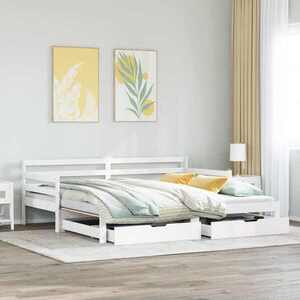 Imagine vidaXL Pat de zi cu sertare, alb, 90x200 cm, lemn masiv pin