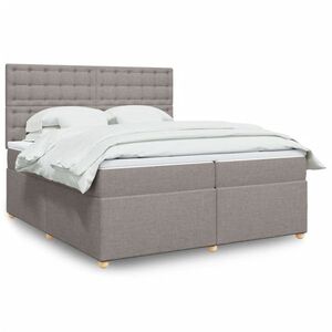 Imagine vidaXL Pat box spring cu saltea, gri taupe, 200x200 cm, textil
