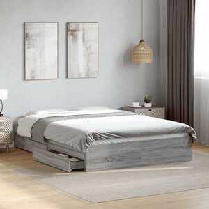 Imagine vidaXL Cadru de pat cu sertare gri sonoma 120x200 cm lemn prelucrat