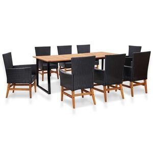 Imagine vidaXL Set mobilier de exterior, 9 piese negru, poliratan, lemn acacia
