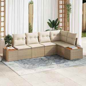 Imagine vidaXL Set de canapele pentru grădină 5 buc. Bej Rattan poli