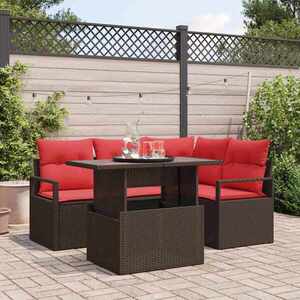 Imagine vidaXL Set de canapele pentru grădină 5 buc. Maro Rattan poli