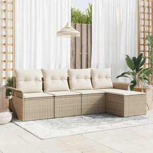 Imagine vidaXL Canapea de exterior 5 buc. Bej poliratan