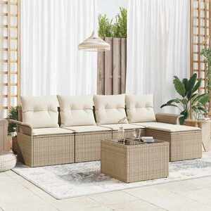 Imagine vidaXL Canapea de exterior 6 buc. Bej poliratan