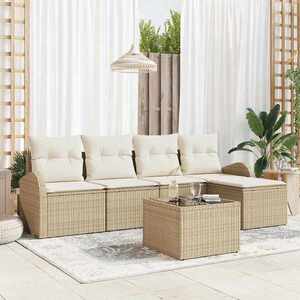 Imagine vidaXL Set de canapele pentru grădină cu pernă 6 pcs Bej Rattan poli