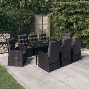 Imagine vidaXL Set mobilier de grădină cu perne, 9 piese, negru