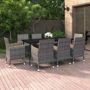 Imagine vidaXL Set mobilier de grădină cu perne, 9 piese, poliratan și sticlă