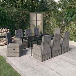 Imagine vidaXL Set mobilier pentru grădină cu perne, 9 piese, gri