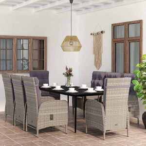 Imagine vidaXL Set mobilier de grădină cu perne, 9 piese, gri și negru