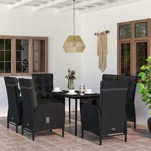 Imagine vidaXL Set de masă pentru grădină, 7 piese, cu perne, negru