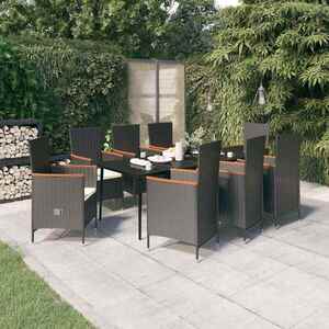 Imagine vidaXL Set mobilier de grădină cu perne, 9 piese, negru