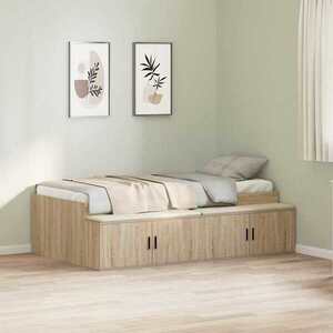 Imagine vidaXL Cadru de pat cu sertar Stejar Sonoma 90 x 190 cm Lemn prelucrat
