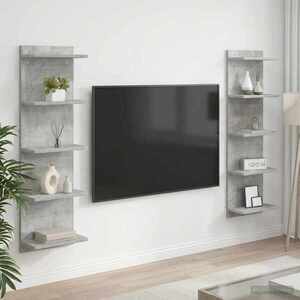 Imagine vidaXL Raft de perete 2 buc. Gri Beton 30 x 15 x 100 cm Lemn prelucrat