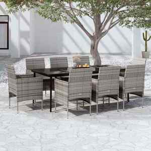 Imagine vidaXL Set mobilier de grădină cu perne, 9 piese, gri și negru