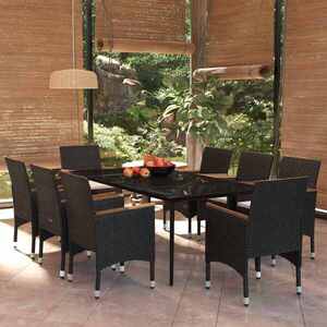 Imagine vidaXL Set mobilier de grădină cu perne, 9 piese, negru