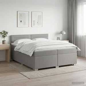 Imagine vidaXL Pat boxspring cu saltea Gri deschis 200 x 200 cm Țesătură
