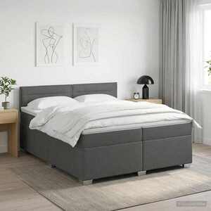Imagine vidaXL Pat boxspring cu saltea Gri închis 200 x 200 cm Țesătură