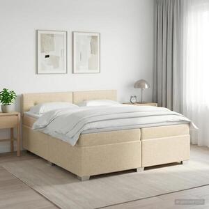 Imagine vidaXL Pat boxspring cu saltea cu headboard Crem 200 x 200 cm Țesătură