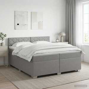 Imagine vidaXL Pat boxspring cu saltea Gri deschis 200 x 200 cm Țesătură