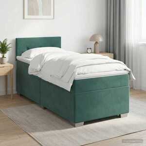 Imagine vidaXL Pat boxspring cu saltea Verde închis 90 x 200 cm Catifea