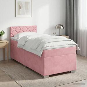 Imagine vidaXL Pat boxspring cu saltea cu headboard Roz 100 x 200 cm Catifea