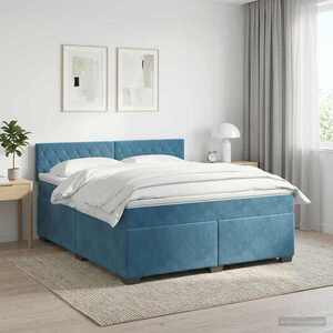 Imagine vidaXL Pat boxspring cu saltea Albastru închis 140 x 190 cm Catifea