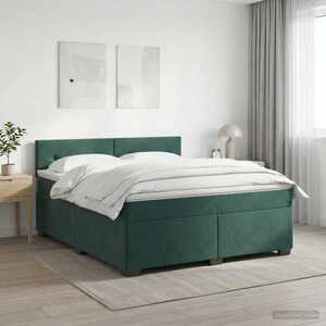 Imagine vidaXL Pat boxspring cu saltea Verde închis 140 x 190 cm Catifea