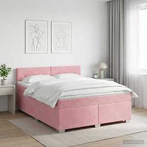 Imagine vidaXL Pat boxspring cu saltea cu headboard Roz 140 x 190 cm Catifea