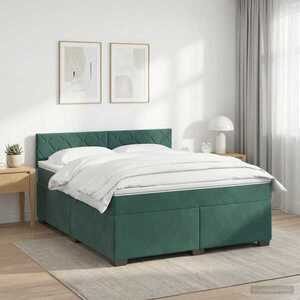 Imagine vidaXL Pat boxspring cu saltea Verde închis 140 x 190 cm Catifea