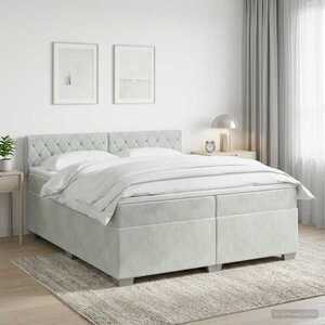 Imagine vidaXL Pat boxspring cu saltea Gri deschis 200 x 200 cm Catifea