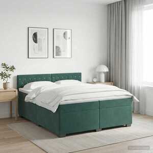 Imagine vidaXL Pat boxspring cu saltea Verde închis 200 x 200 cm Catifea