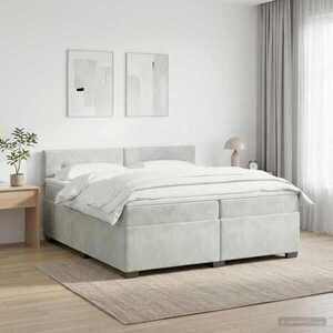 Imagine vidaXL Pat boxspring cu saltea Gri deschis 200 x 200 cm Catifea