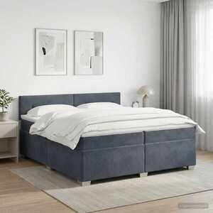 Imagine vidaXL Pat boxspring cu saltea Gri închis 200 x 200 cm Catifea
