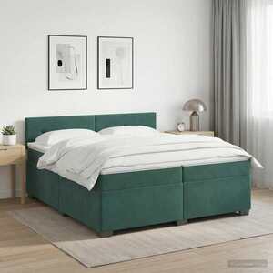 Imagine vidaXL Pat boxspring cu saltea Verde închis 200 x 200 cm Catifea