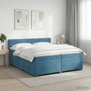Imagine vidaXL Pat boxspring cu saltea Albastru închis 200 x 200 cm Catifea