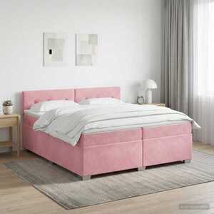 Imagine vidaXL Pat boxspring cu saltea cu headboard Roz 200 x 200 cm Catifea