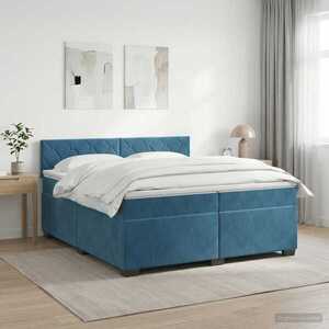 Imagine vidaXL Pat boxspring cu saltea Albastru închis 200 x 200 cm Catifea