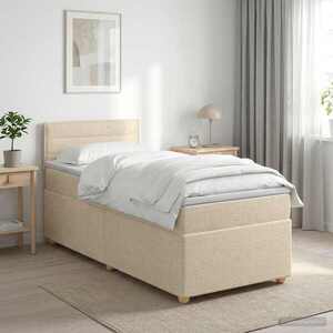 Imagine vidaXL Pat boxspring cu saltea cu headboard Crem 80 x 200 cm Țesătură