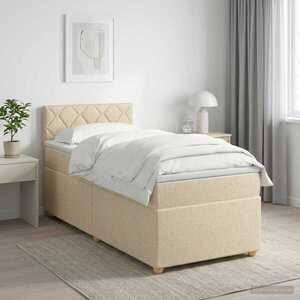 Imagine vidaXL Pat boxspring cu saltea cu headboard Crem 80 x 200 cm Țesătură