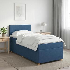 Imagine vidaXL Pat boxspring cu saltea albastru 90 x 190 cm Țesătură