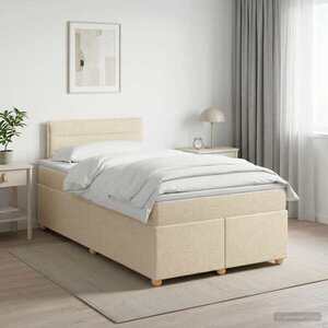 Imagine vidaXL Pat boxspring cu saltea cu headboard Crem 120 x 190 cm Țesătură