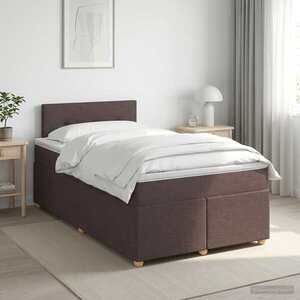 Imagine vidaXL Pat boxspring cu saltea Maro închis 120 x 190 cm Țesătură