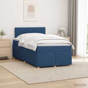 Imagine vidaXL Pat boxspring cu saltea albastru 120 x 190 cm Țesătură