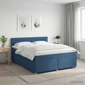 Imagine vidaXL Pat boxspring cu saltea albastru 140 x 190 cm Țesătură